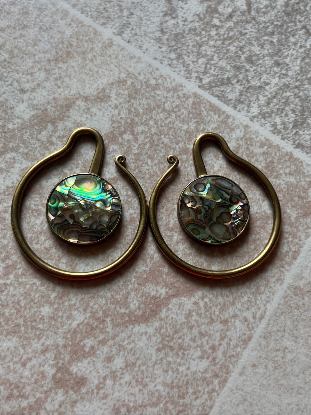 Brass and abalone Ear Hangers - Picture 3 of 4